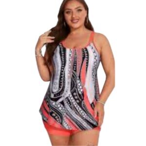 Hanna Nikole 2 Piece Tankini Coral Swimsuit Size 18W